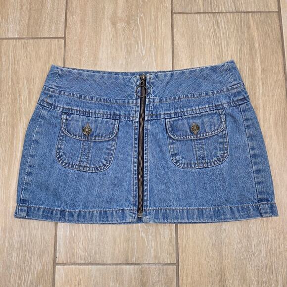 Zoey Beth Dresses & Skirts - Y2K Denim Mini Skirt Womens Small Zip Front Cargo Pockets 90s Blue Jean